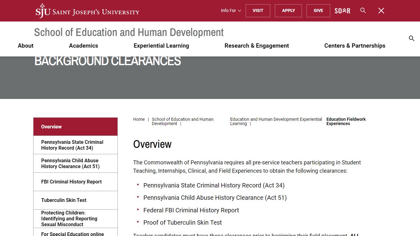 Background Clearances | Saint Joseph's University